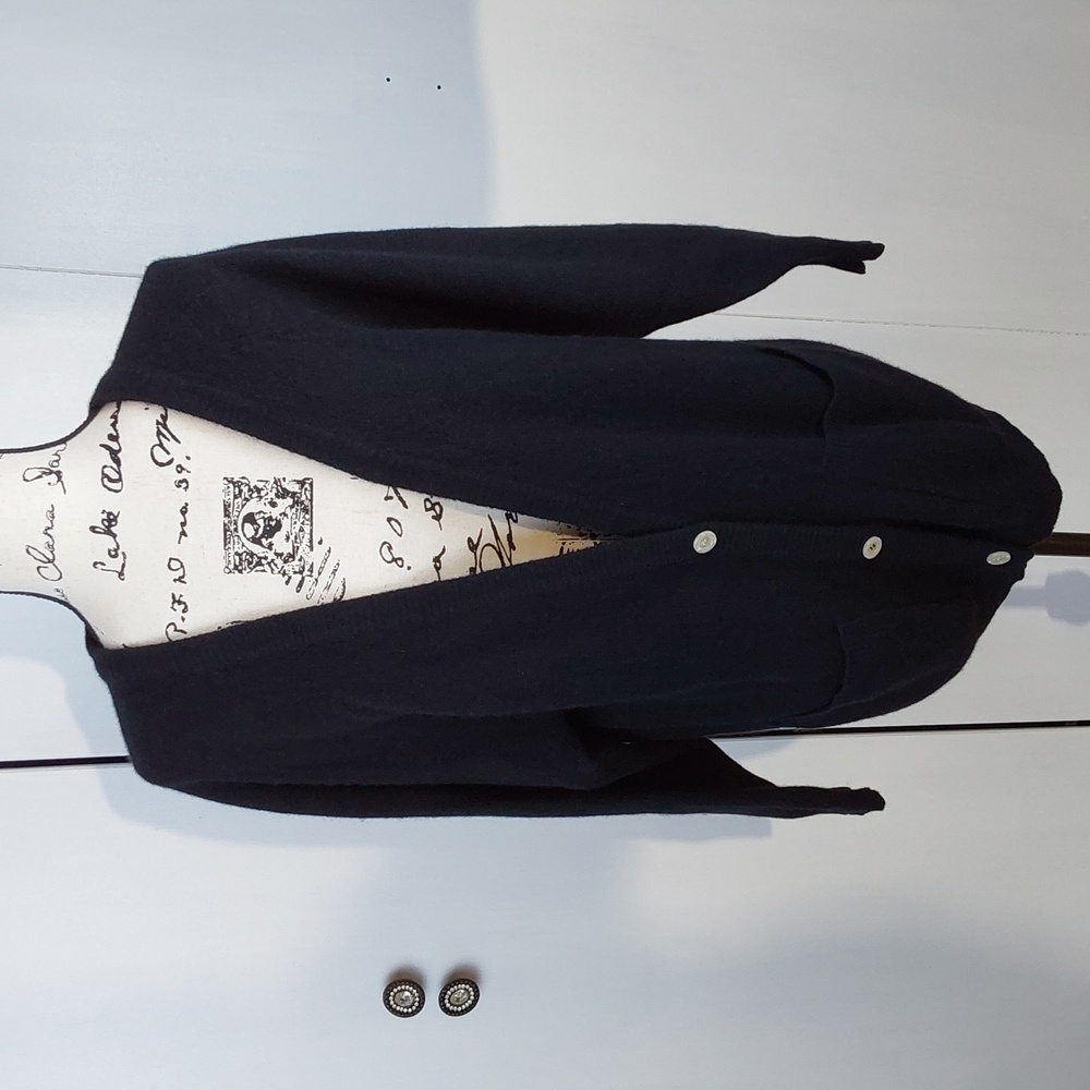 Womens Black Cardigan Lambswool/Angora Butter Soft Neutral Preppy Luxe Sz.S/M